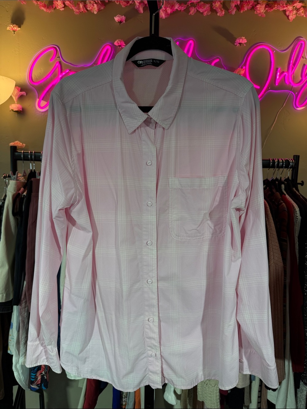Outdoor Research Pale Pink Plaid Button-Down UV/Bug Shield Shirt NWOT